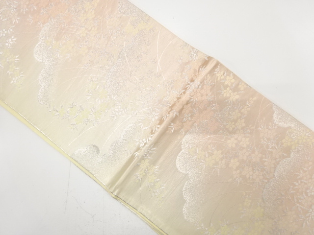 JAPANESE KIMONO / ANTIQUE FUKURO OBI / SILK / WOVEN CLOUD & FLOWER